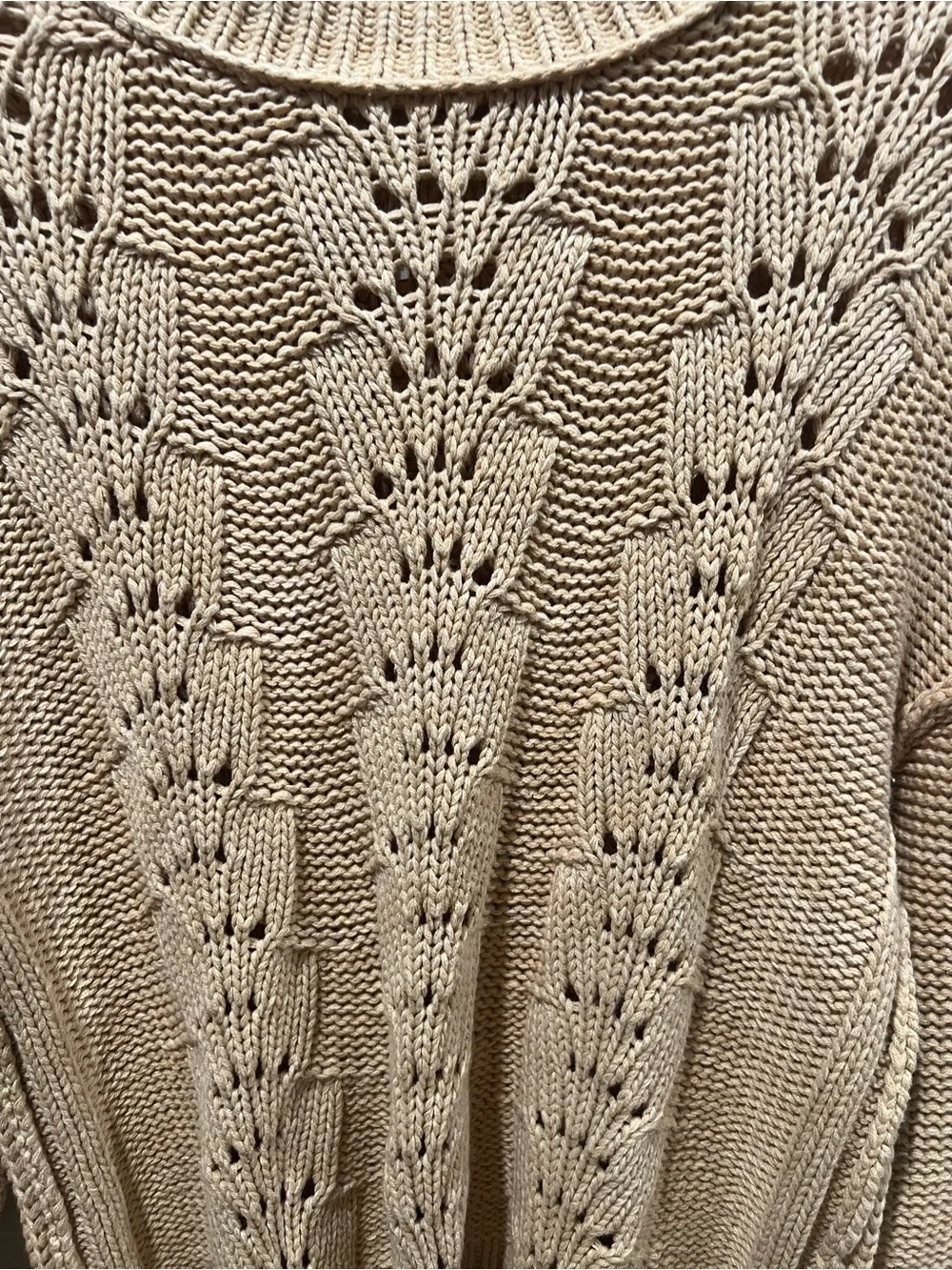 Free People Beige Open Knit Scoop Neck Sweater